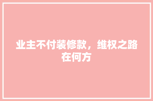 业主不付装修款，维权之路在何方