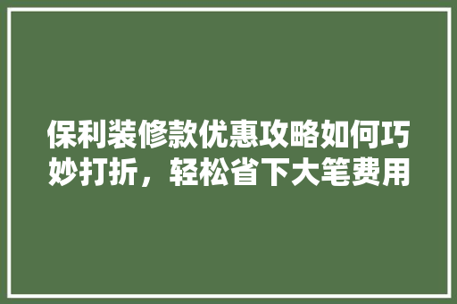 保利装修款优惠攻略如何巧妙打折，轻松省下大笔费用