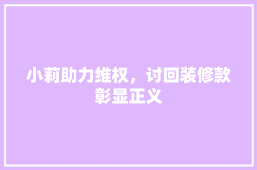 小莉助力维权，讨回装修款彰显正义