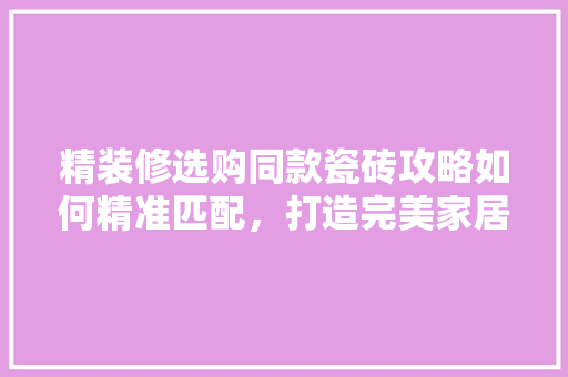 精装修选购同款瓷砖攻略如何精准匹配，打造完美家居空间