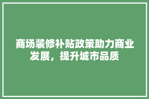 商场装修补贴政策助力商业发展，提升城市品质