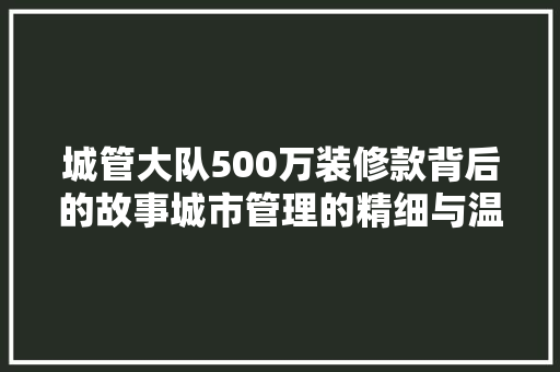 城管大队500万装修款背后的故事城市管理的精细与温度