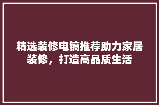 精选装修电镐推荐助力家居装修，打造高品质生活