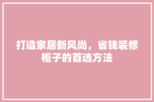打造家居新风尚，省钱装修柜子的首选方法