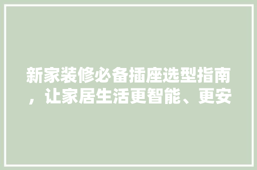 新家装修必备插座选型指南，让家居生活更智能、更安全