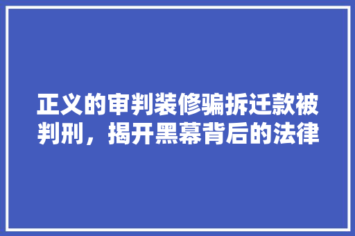 正义的审判装修骗拆迁款被判刑，揭开黑幕背后的法律之光