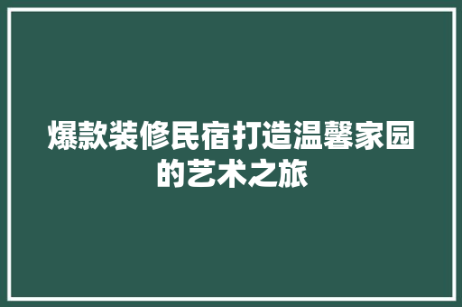 爆款装修民宿打造温馨家园的艺术之旅