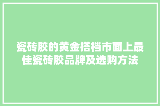 瓷砖胶的黄金搭档市面上最佳瓷砖胶品牌及选购方法