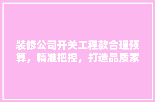 装修公司开关工程款合理预算，精准把控，打造品质家居