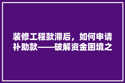 装修工程款滞后，如何申请补助款——破解资金困境之路  第1张