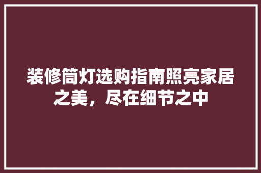 装修筒灯选购指南照亮家居之美，尽在细节之中