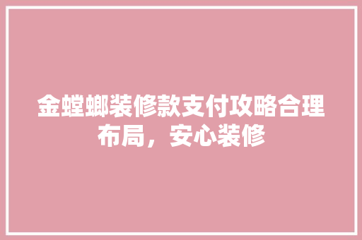 金螳螂装修款支付攻略合理布局，安心装修