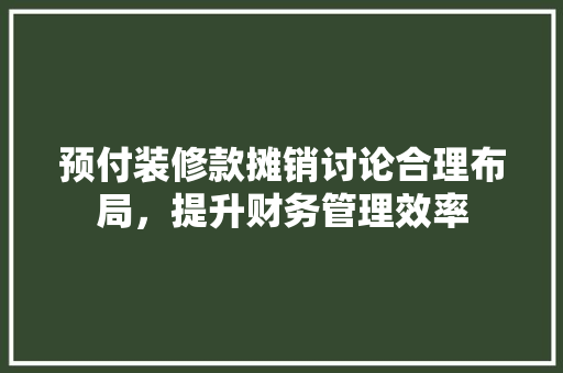 预付装修款摊销讨论合理布局，提升财务管理效率