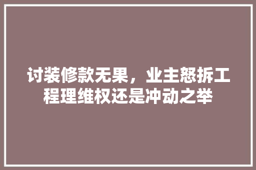 讨装修款无果，业主怒拆工程理维权还是冲动之举