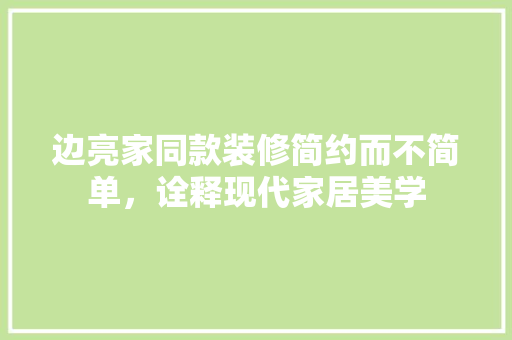 边亮家同款装修简约而不简单，诠释现代家居美学