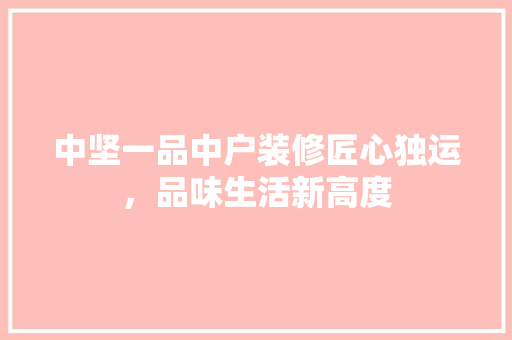 中坚一品中户装修匠心独运，品味生活新高度