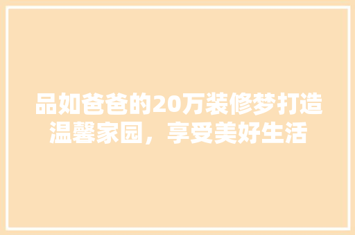 品如爸爸的20万装修梦打造温馨家园，享受美好生活
