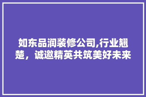 如东品润装修公司,行业翘楚，诚邀精英共筑美好未来