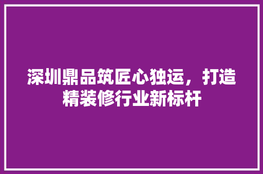 深圳鼎品筑匠心独运，打造精装修行业新标杆