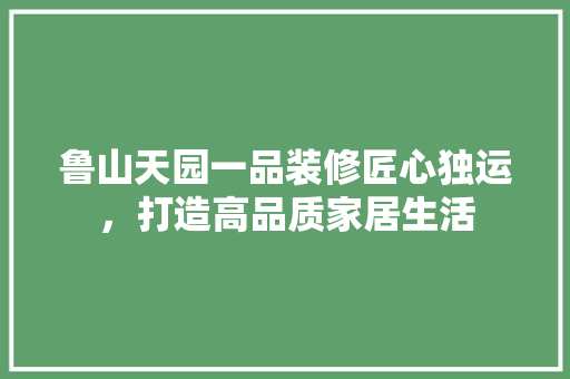 鲁山天园一品装修匠心独运，打造高品质家居生活
