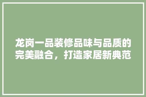 龙岗一品装修品味与品质的完美融合，打造家居新典范