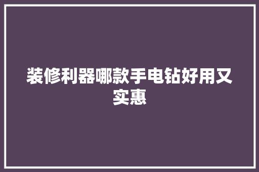 装修利器哪款手电钻好用又实惠