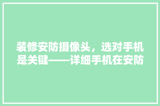 装修安防摄像头，选对手机是关键——详细手机在安防监控中的应用