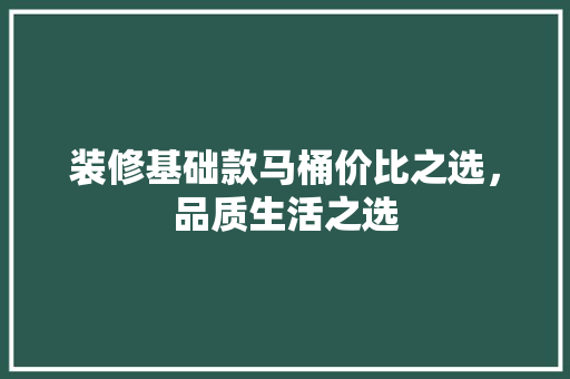 装修基础款马桶价比之选，品质生活之选