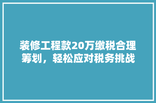 装修工程款20万缴税合理筹划，轻松应对税务挑战