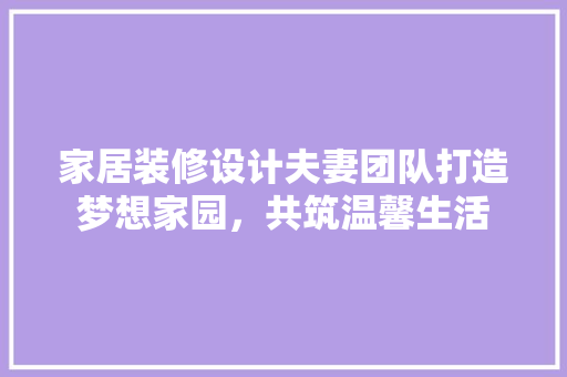 家居装修设计夫妻团队打造梦想家园，共筑温馨生活