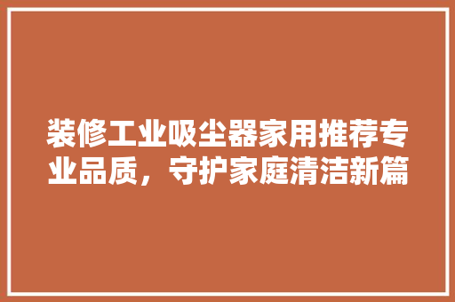 装修工业吸尘器家用推荐专业品质，守护家庭清洁新篇章