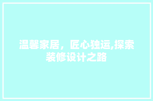 温馨家居，匠心独运,探索装修设计之路