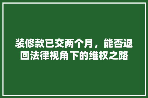 装修款已交两个月，能否退回法律视角下的维权之路