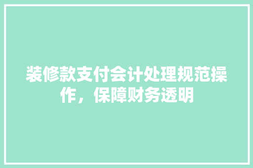 装修款支付会计处理规范操作，保障财务透明