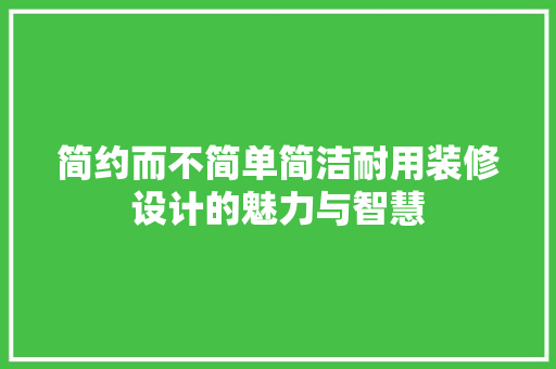 简约而不简单简洁耐用装修设计的魅力与智慧