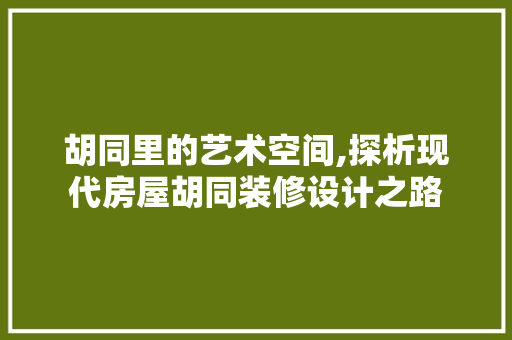胡同里的艺术空间,探析现代房屋胡同装修设计之路