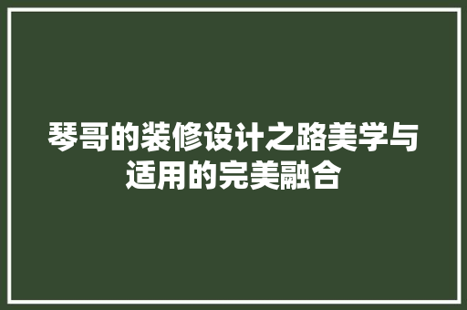 琴哥的装修设计之路美学与适用的完美融合