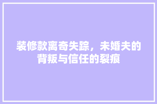 装修款离奇失踪，未婚夫的背叛与信任的裂痕