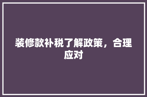 装修款补税了解政策，合理应对