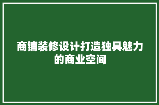 商铺装修设计打造独具魅力的商业空间
