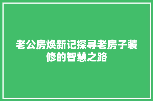 老公房焕新记探寻老房子装修的智慧之路