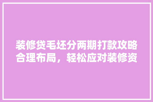 装修贷毛坯分两期打款攻略合理布局，轻松应对装修资金难题
