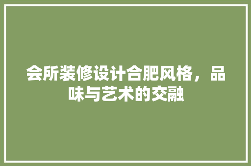 会所装修设计合肥风格，品味与艺术的交融