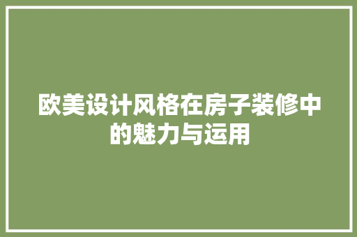 欧美设计风格在房子装修中的魅力与运用