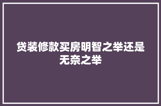 贷装修款买房明智之举还是无奈之举