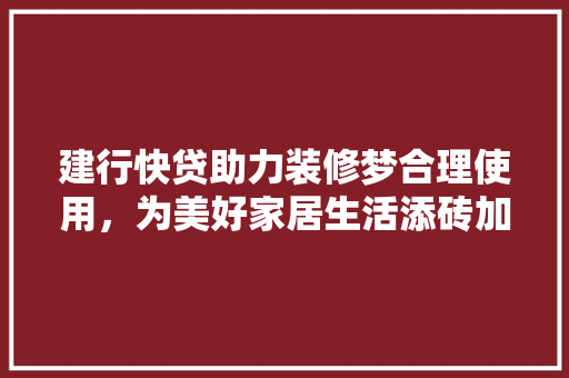 建行快贷助力装修梦合理使用，为美好家居生活添砖加瓦