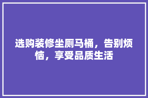 选购装修坐厕马桶，告别烦恼，享受品质生活